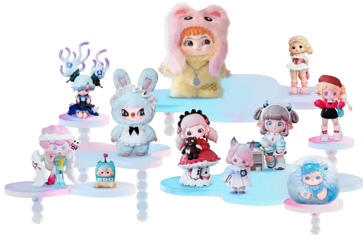 Figures from across the range displayed together on tiered plinths